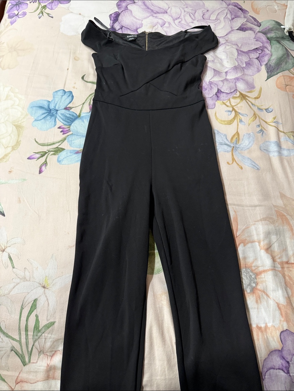 bebe Black Off-the-Shoulder Jumpsuit